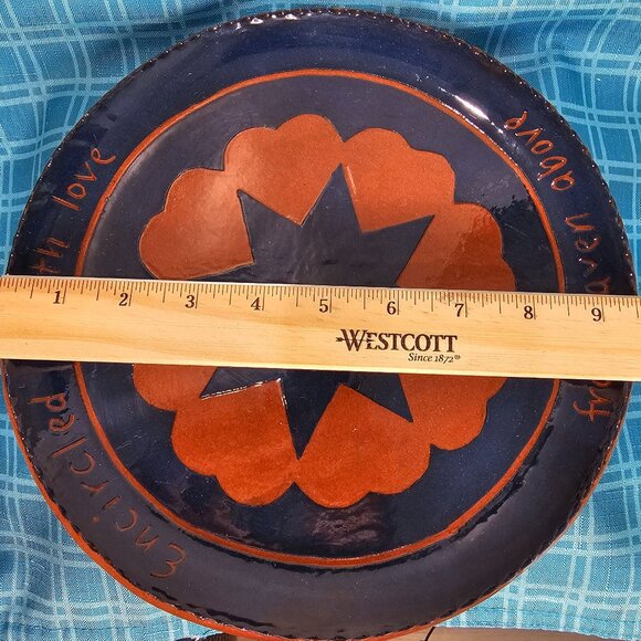 Texas Redware Pottery Plate Folk Art Country Hearts "Encircled with love from he - Picture 4 of 4